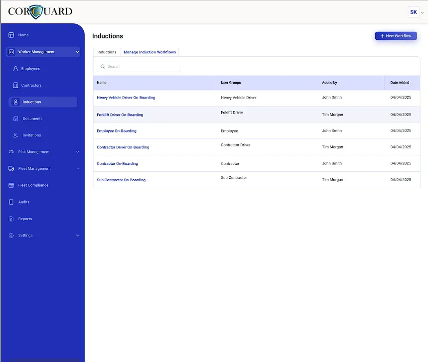 CoRGuard induction workflows register